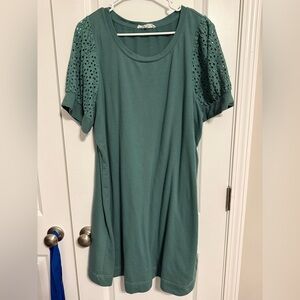 Eyelet Sleeve Green T-Shirt Dress